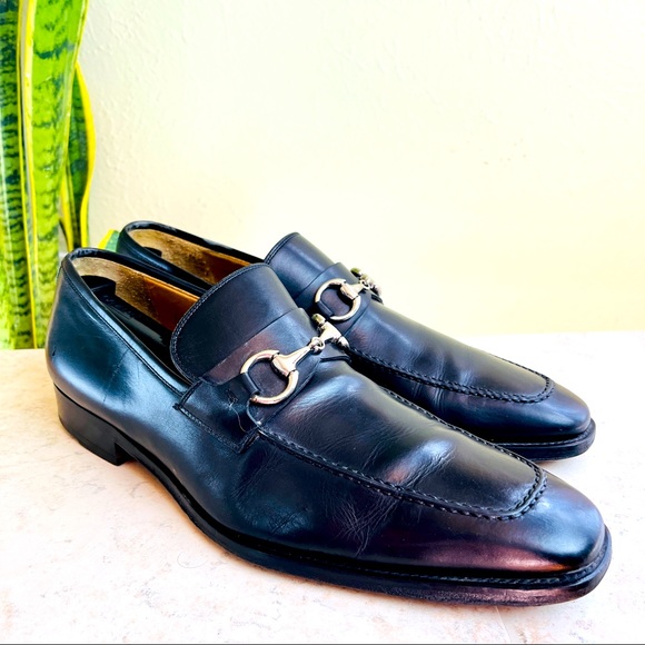 MAGNANNI Black Horse Bit Leather Loafers Dress Shoes Slip On 9 M - Picture 3 of 13